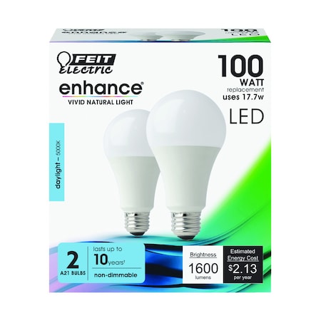 Feit Electric Feit Enhance A21 E26 (Medium) LED Bulb Daylight 100 Watt Equivalence 2 pk OM100/950CA10K2